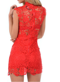 Sexy Embroidered Lace High-Necked Sleeveless Dress
