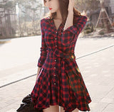 Slim Plaid Long-Sleeved Dress