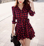 Slim Plaid Long-Sleeved Dress