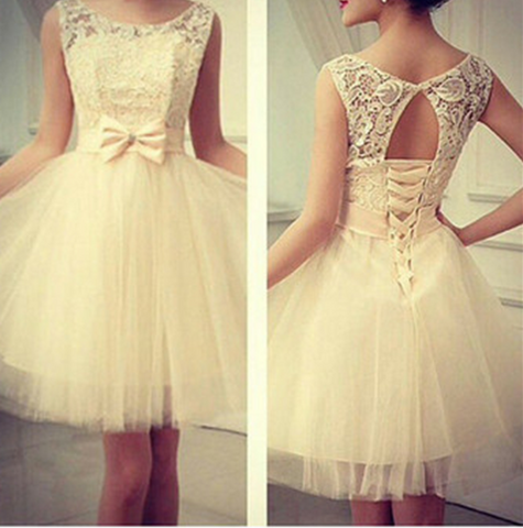 Cute Sleeveless Lace Bow Dress