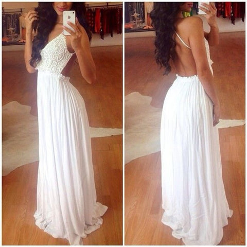 Gorgeous White Lace And Chiffon Backless Dress