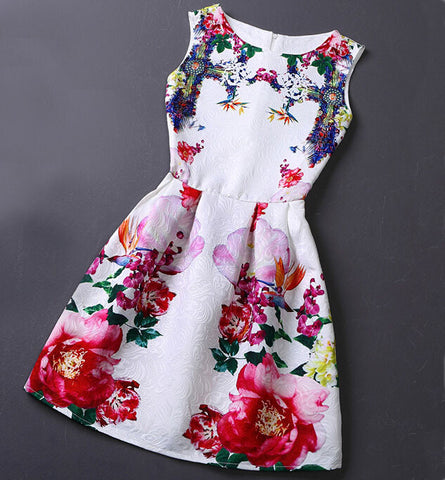 Cute Jacquard Printed Sleeveless Vest Dress