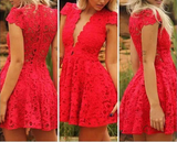 Beautiful V Neck Red Lace Dress