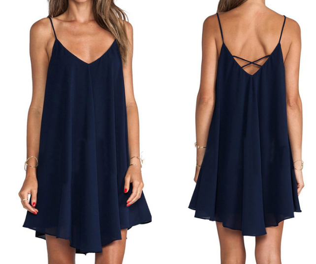 Sexy Sleeveless V Neck Halter Dress Wensoal