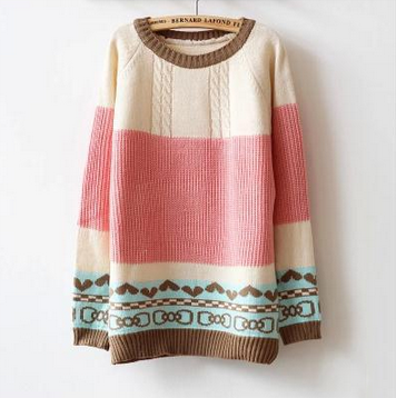 Loose Striped Long-Sleeved Round Neck Knit Sweater