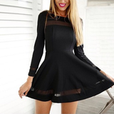 Slim Round Neck Long-Sleeved Black Dress