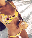 Yellow Floral Strap Sexy Beach Bikini