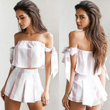Strapless bowknot sexy stripe two-piece with fashion