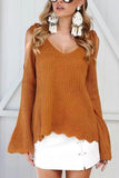 Design Cold Shoulder Flared Sleeves Sweater