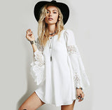 Women Chiffon Stitching Lace Long Sleeves Dress